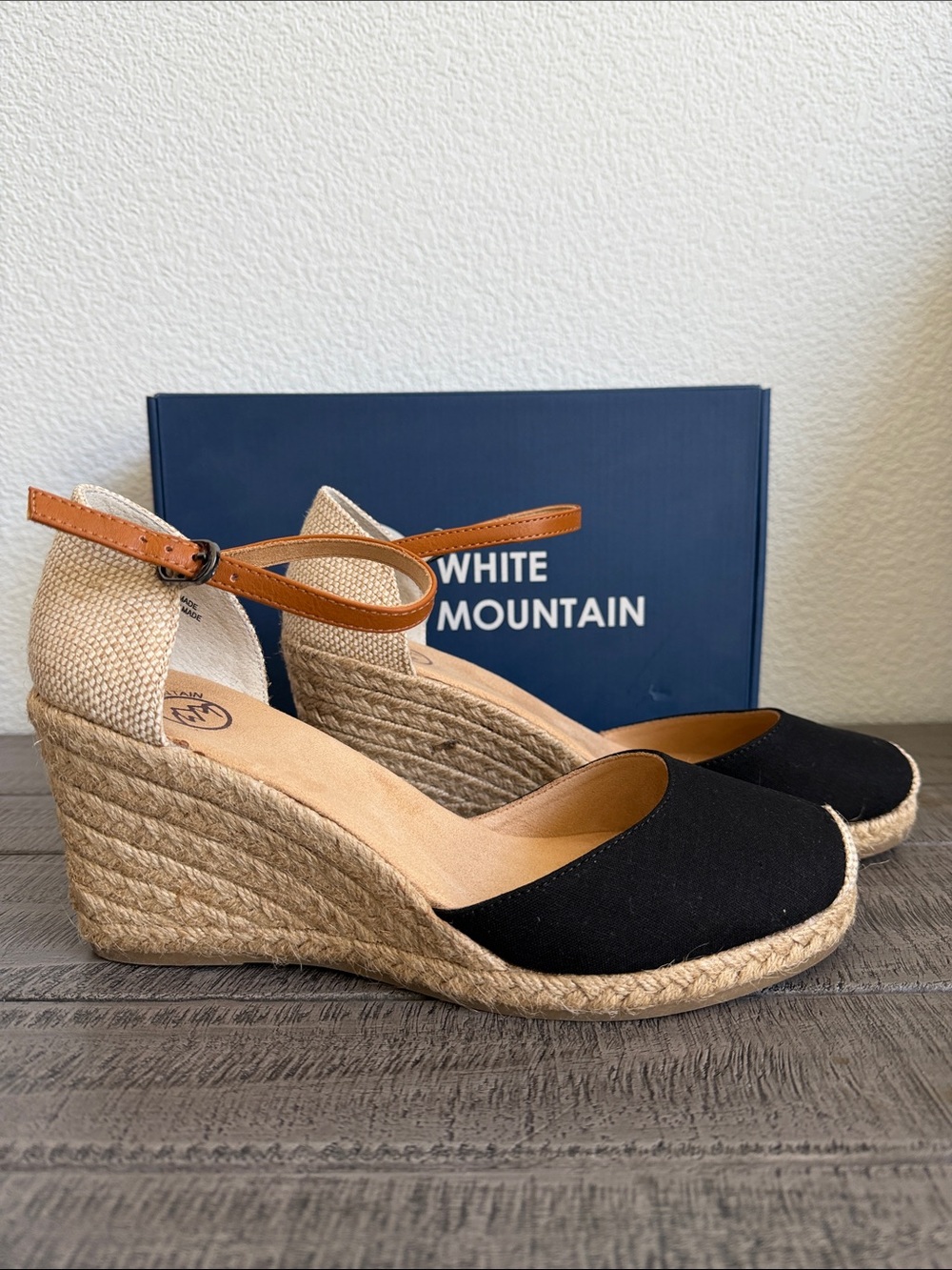 White Mountain Mamba Black Espadrille Wedges NIB